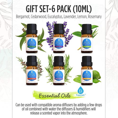 Pursonic 6 Pack Of 100% Pure Essential Aromatherapy Oils In Multicolor