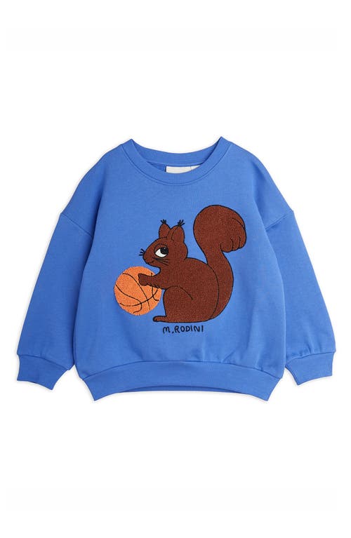 Mini Rodini Kids' Chenille Basketball Squirrel Organic Cotton Sweatshirt Blue at Nordstrom,