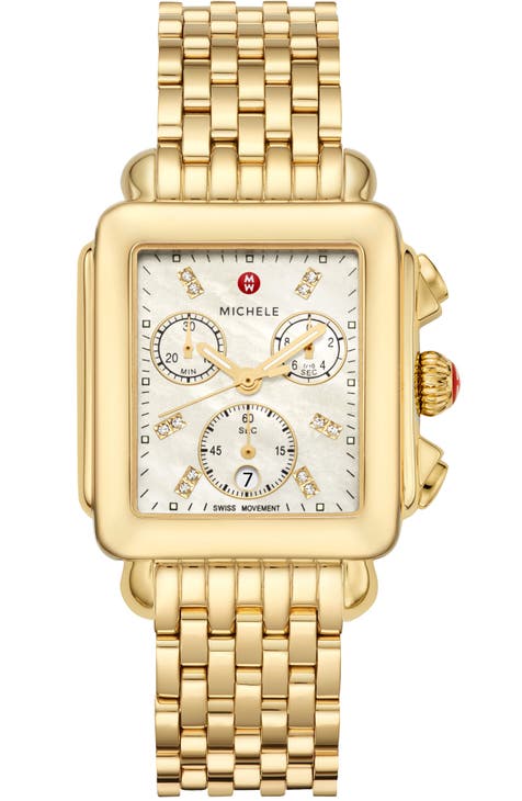 gold diamond michele watch Nordstrom