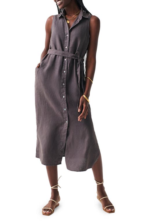 Faherty Laguna Sleeveless Linen Midi Shirtdress in Washed Black