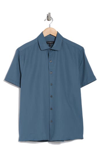 Westzeroone Baylor Cotton Short Sleeve Button-up Shirt In Orion Blue
