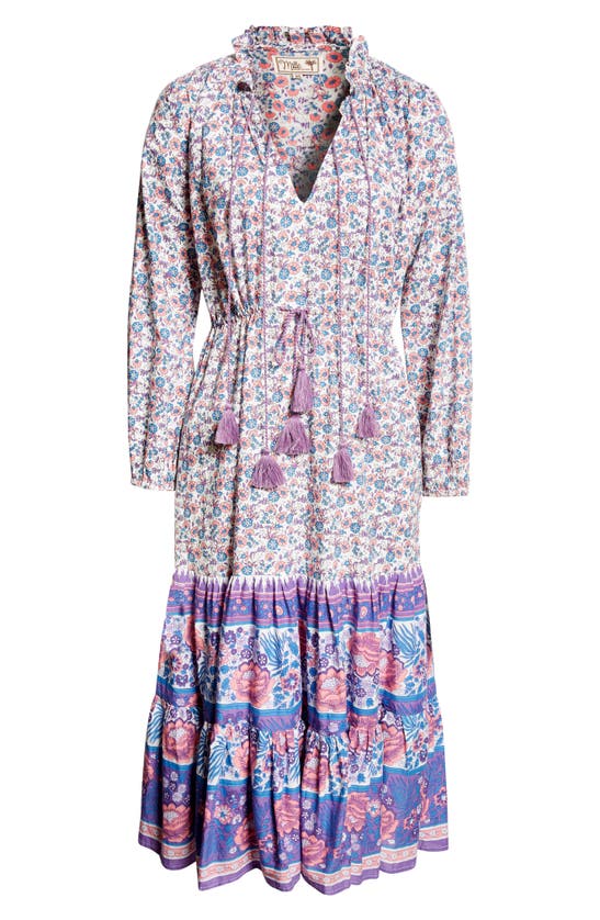 Shop Mille Astrid Floral Long Sleeve Cotton Dress In Bluebell