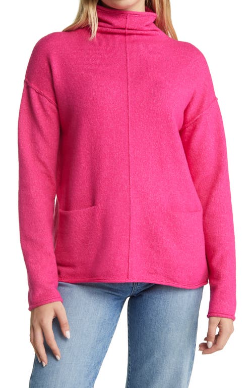 caslon(r) Pocket Funnel Neck Cotton Blend Sweater in Pink Cabaret