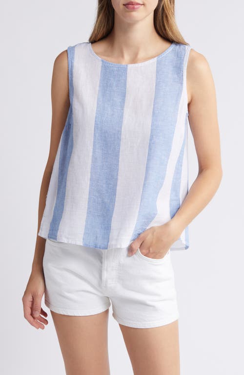 Shop Beachlunchlounge Kelis Stripe Layered Back Sleeveless Linen & Cotton Top In Morocco Sky