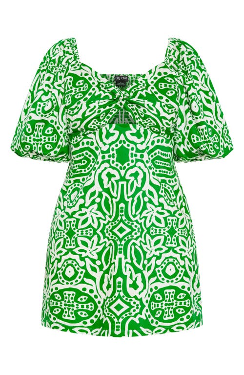 Shop City Chic Amari Puff Sleeve Cutout Cotton Dress In Green Amari