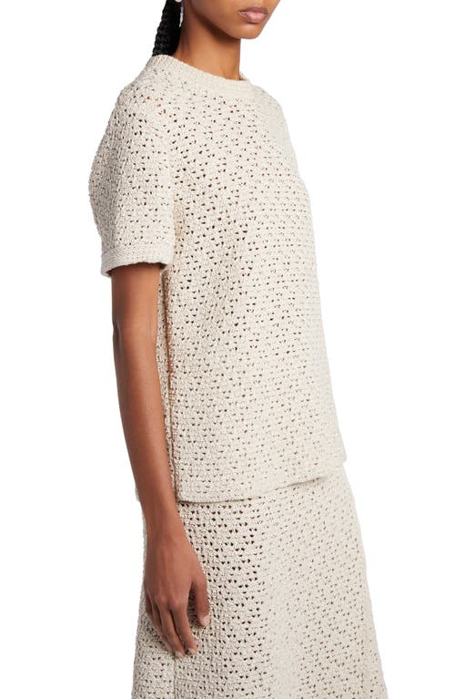 Shop Bottega Veneta Cotton Crochet Sweater In Bone/cloud