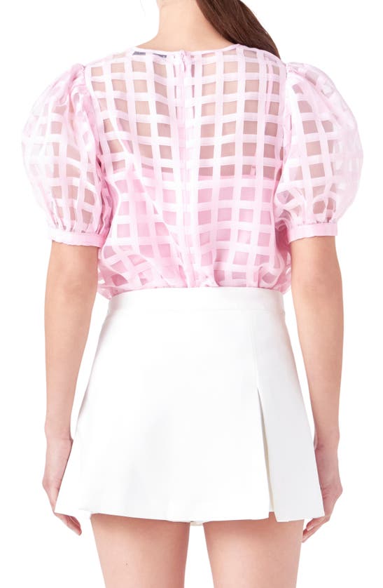 English Factory Women's Plaid Sheer Puff Sleeve Top In Pink