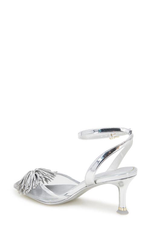 Kenneth Cole Umi Starburst Ankle Strap Pointed Toe Pump In Silver Mesh