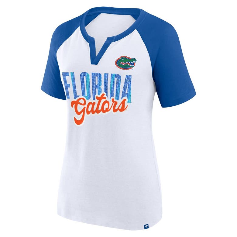 Shop Fanatics Branded White/royal Florida Gators Best Squad Stacked Raglan Notch Neck T-shirt