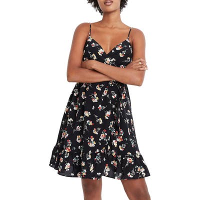 Madewell Silk Carnation Print Crossover Dress, Black