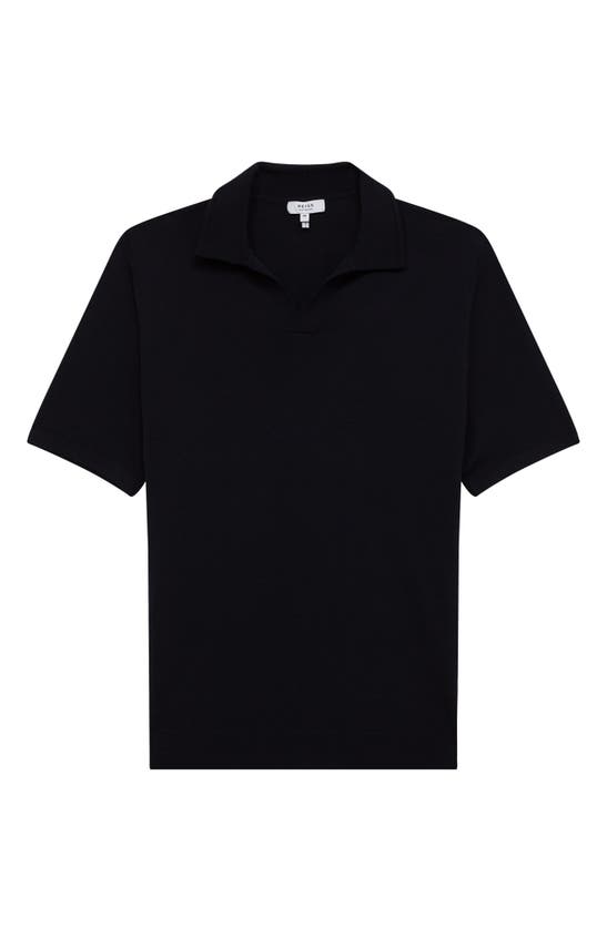 Reiss Duchie Johnny Collar Short Sleeve Wool Polo Sweater In Navy