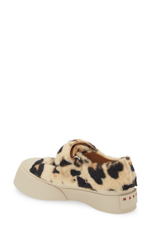 Shop Marni Pablo Leopard Print Genuine Shearling Mary Jane Sneaker In Light/brown