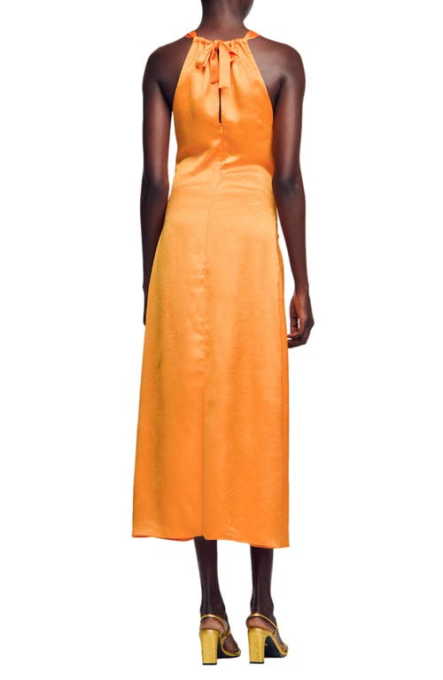 Shop Sandro Courtney Satin Midi Dress In Orange