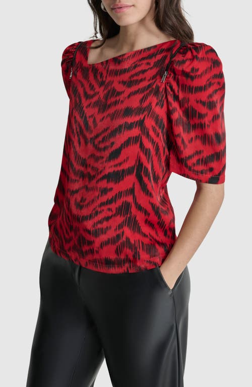 Shop Dkny Print Zip Shoulder Top In Red Tiger