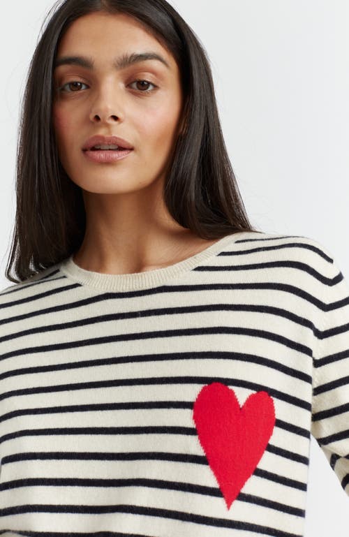 Chinti & Parker Navy-cream Breton Heart Wool-cashmere Sweater In Cream