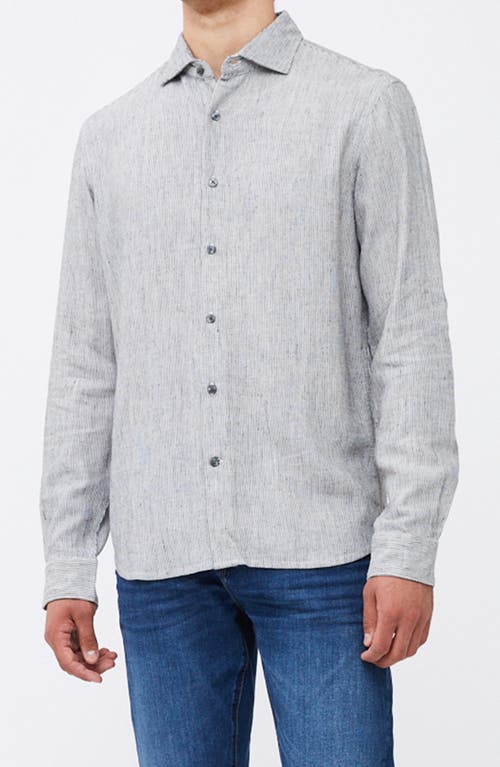 French Connection Tonal Stripe Linen Blend Button-Up Shirt Black/White at Nordstrom,