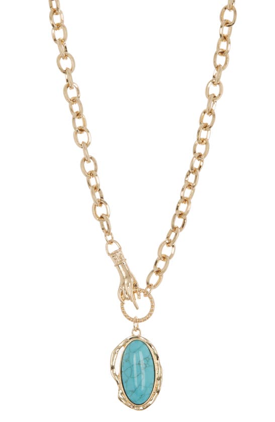 Melrose And Market Imitation Turquoise Hand Charm Pendant Necklace In Gold