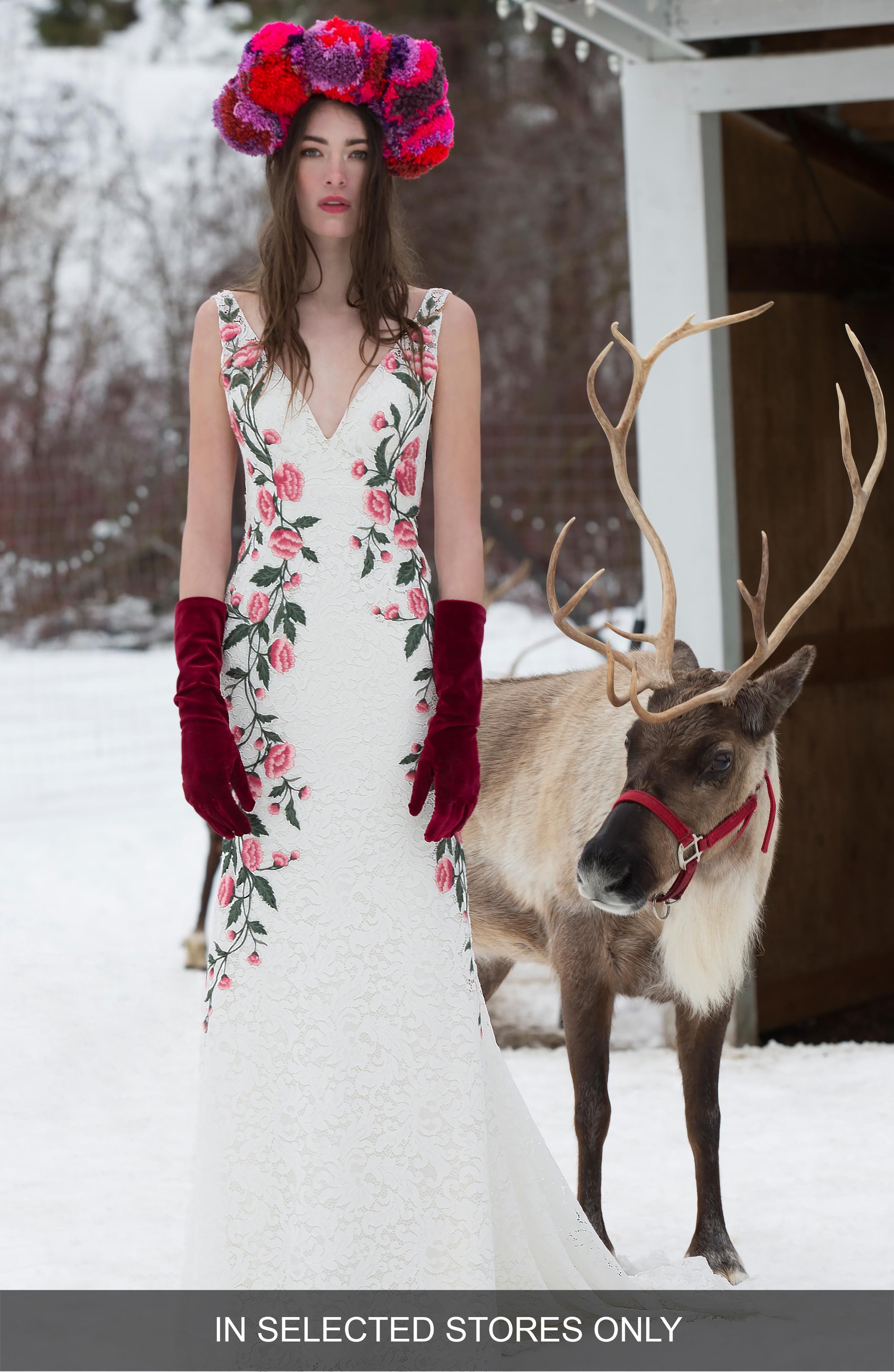 rose embroidered wedding dress