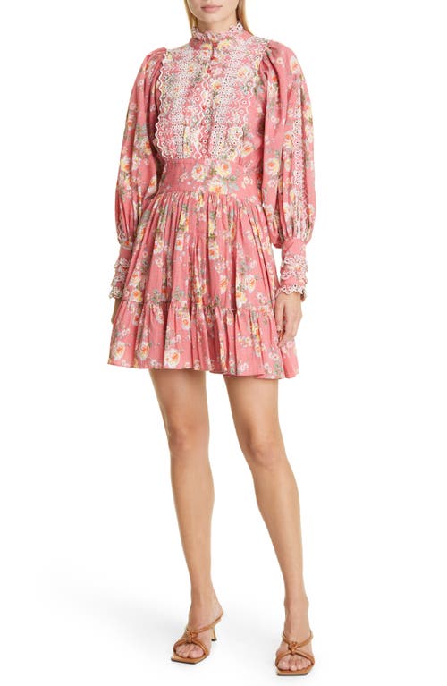 byTiMo Embroidered Eyelet Long Sleeve Minidress in Bright Field