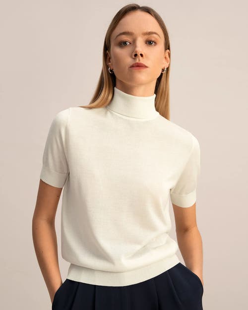 Lilysilk High Neck Short Sleeves Silk Knitted Sweater In White
