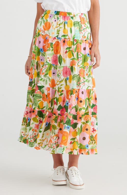 Wonderland Floral Tiered Cotton Maxi Skirt in Blossom Print
