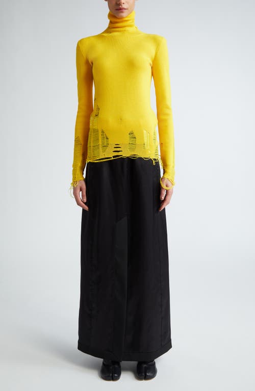 Shop Mm6 Maison Margiela Ripped Virgin Wool Blend Turtleneck Sweater In Yellow