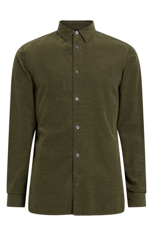 Shop Allsaints Birchwood Fine Wale Corduroy Button-up Shirt In Cage Brown