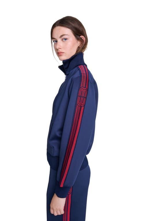 Shop Maje Striped Zip-up Sweatshirt In Navy