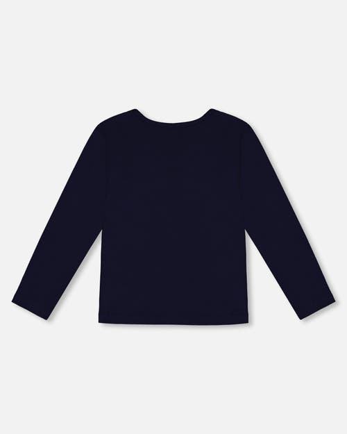 Shop Deux Par Deux Little Girl's Organic Cotton T-shirt With Print Navy In Peacoat