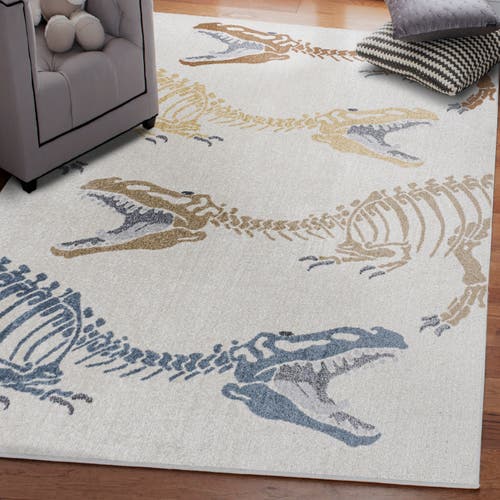 Jonathan Y Kingdarr T-rex Modern Kids Machine-washable Area Rug In Cream/multi