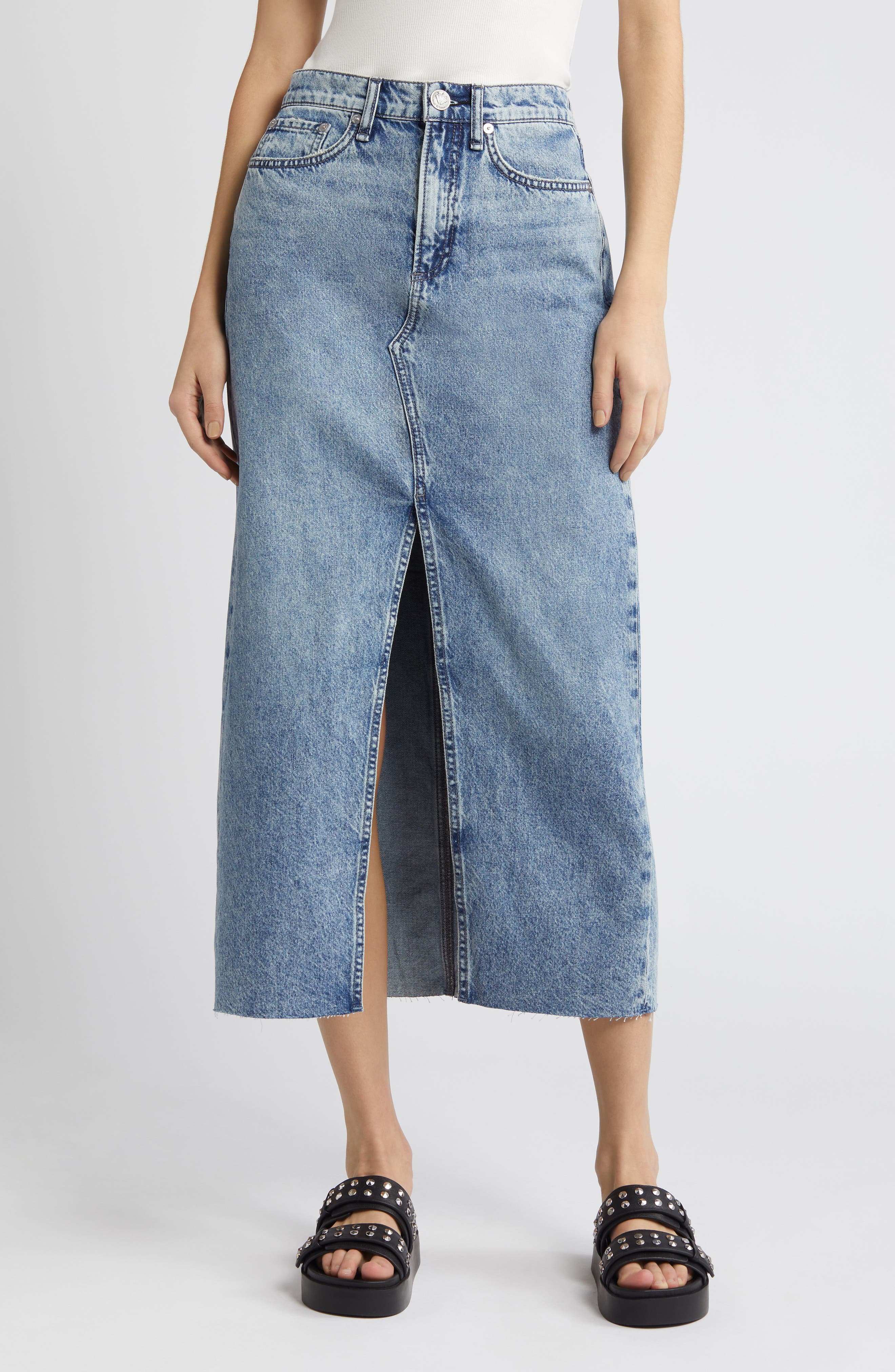 rag & bone Clara Denim Midi Skirt | Nordstrom