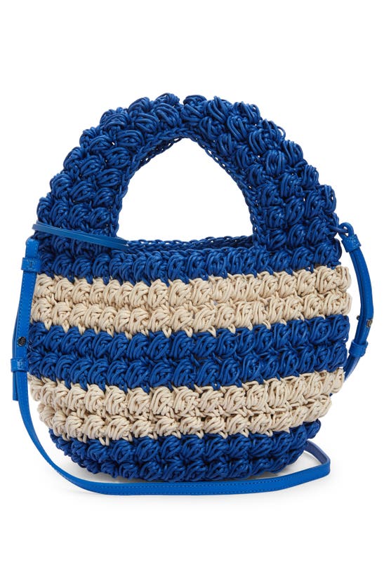 Jw Anderson Popcorn Crocheted Cotton Basket Bag In Blue/ Off White