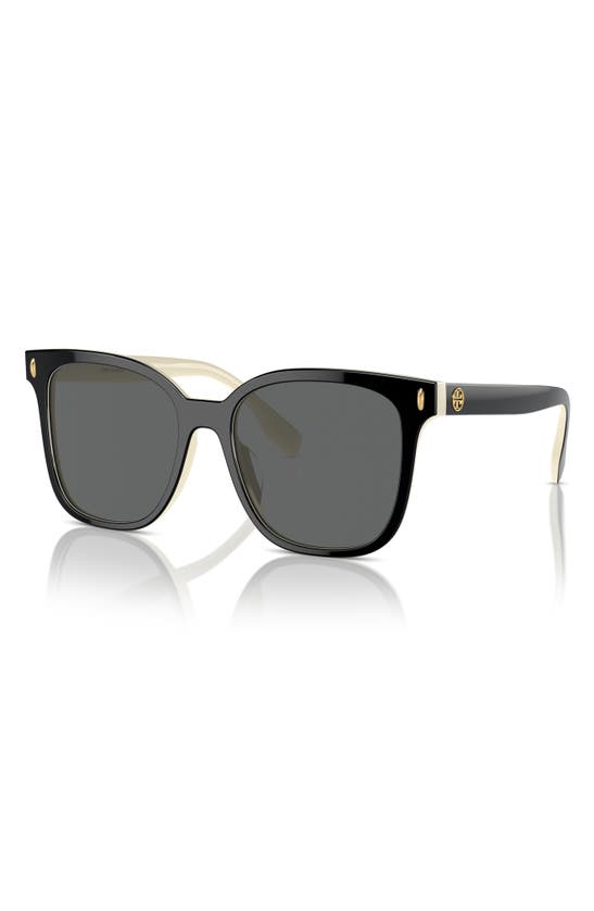 Tory Burch Women's Thin Miller 53mm Square Sunglasses In Black/ Ivory