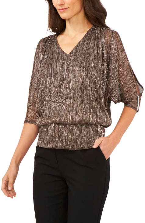 Metallic V-Neck Blouse