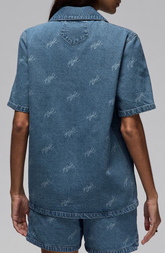 Shop Jordan Short Sleeve Denim Button-up Shirt In Stone Blue
