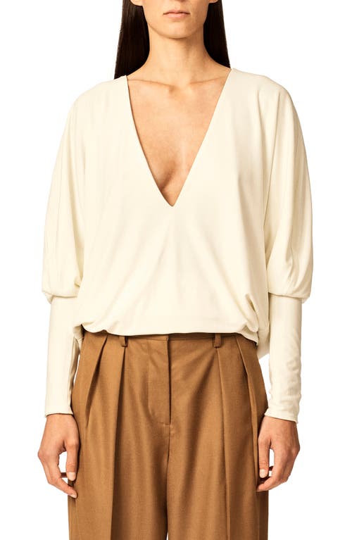 Interior The Clara Plunge Neck Jersey Top White at Nordstrom,