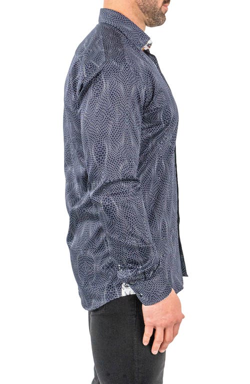 Maceoo Fibonacci Pirate Net Contemporary Fit Button-up Shirt In Blue