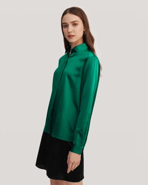 Lilysilk Basic Concealed Placket Silk Shirt In Green Jade