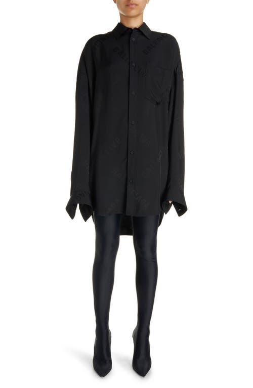 Balenciaga Logo Jacquard Cocoon Long Sleeve High-Low Shirtdress Black at Nordstrom, Us