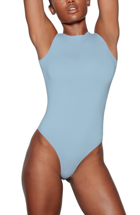 Women's Blue Bodysuit Top Long Sleeve