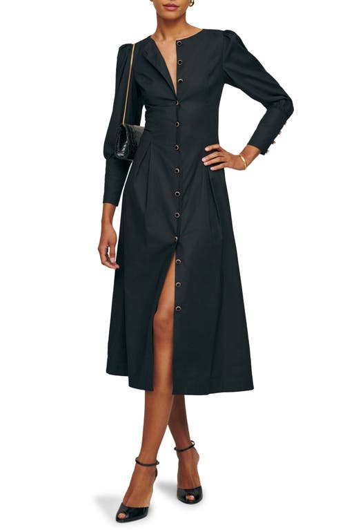 Reformation Halia Long Sleeve Button-Up Dress Black at Nordstrom,