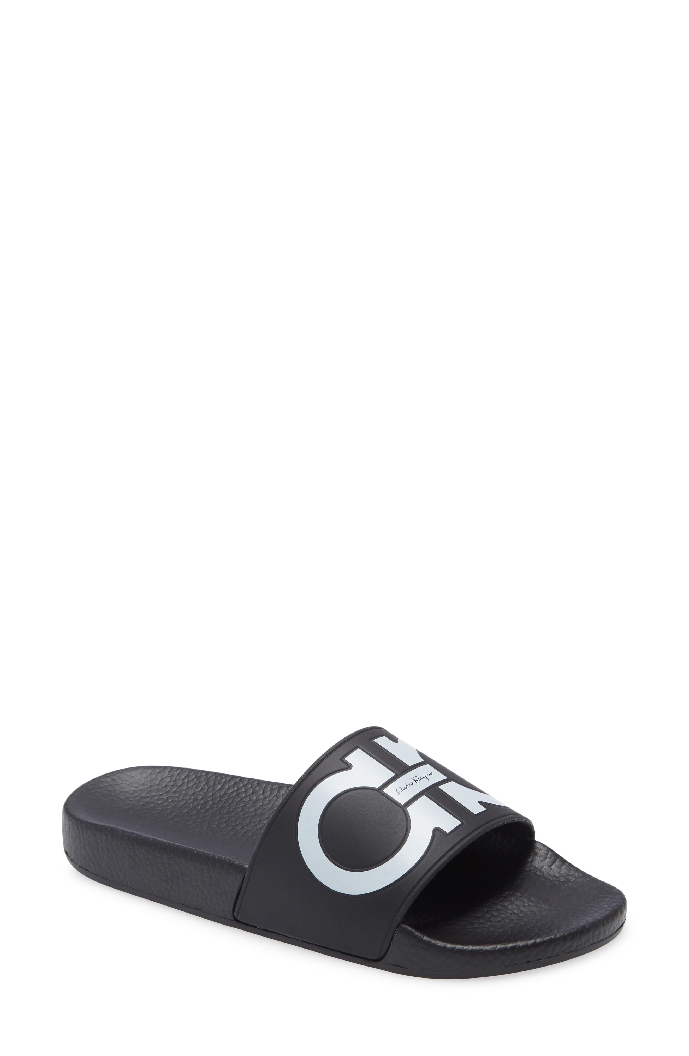 Salvatore Ferragamo Groovy 6 Sport Slide Sandal in Black/White at Nordstrom, Size 11