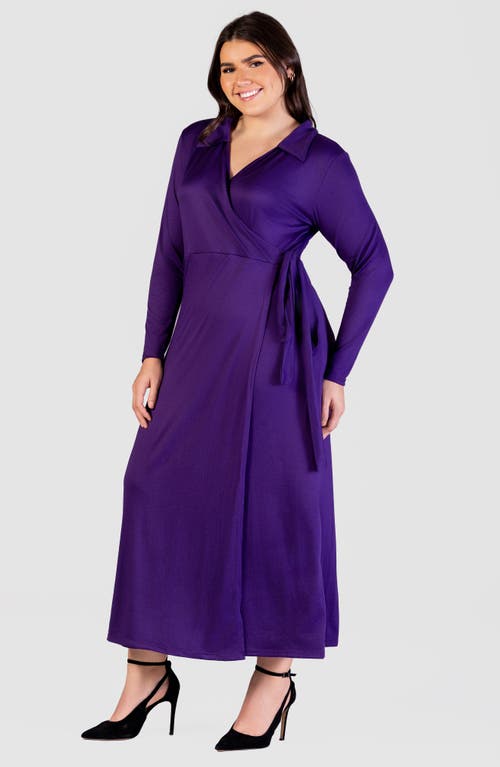 24seven Comfort Apparel Plus Size Collared Wrap Maxi Dress In Purple