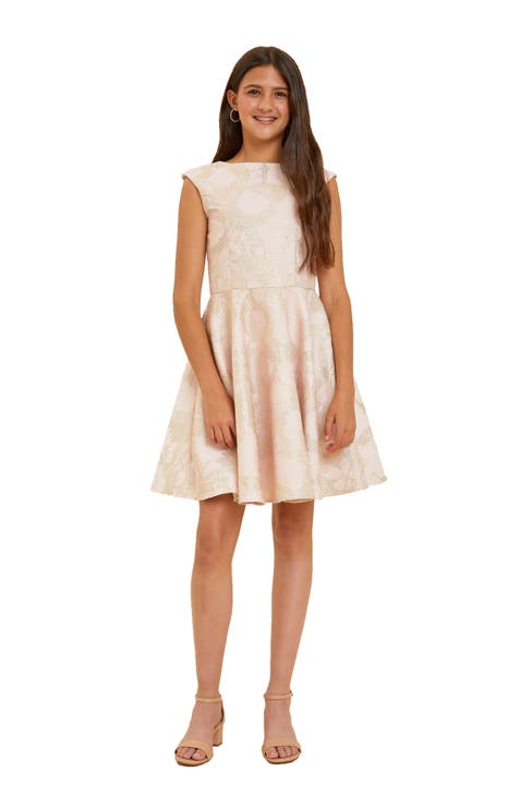 Kids' Cap Sleeve Jacquard A-Line Dress (Big Kid)