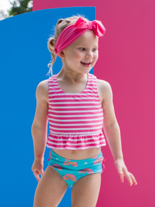 Shop Rufflebutts Girls Upf50+ Peplum Tankini In Catching Rainbows