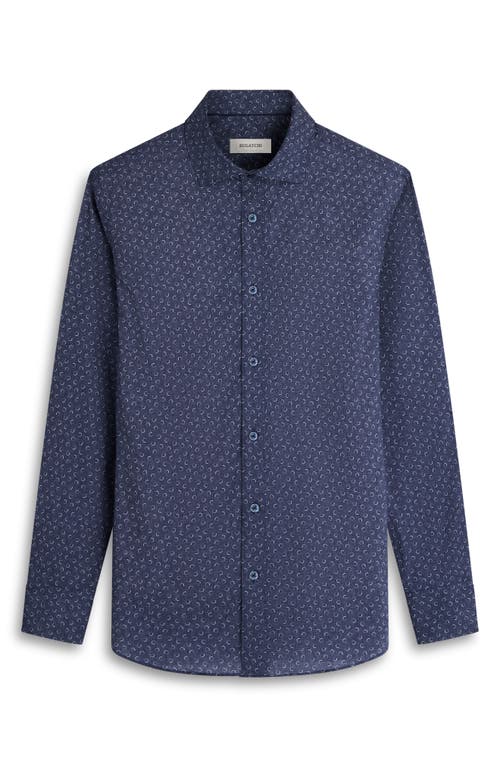 Bugatchi Axel Shaped Fit Trellis Print Stretch Cotton Button-up Shirt In Navy