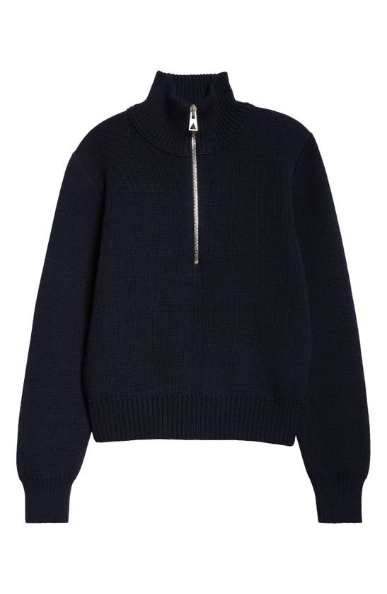 Shop Bottega Veneta Wool Rib Quarter Zip Sweater In Abyss