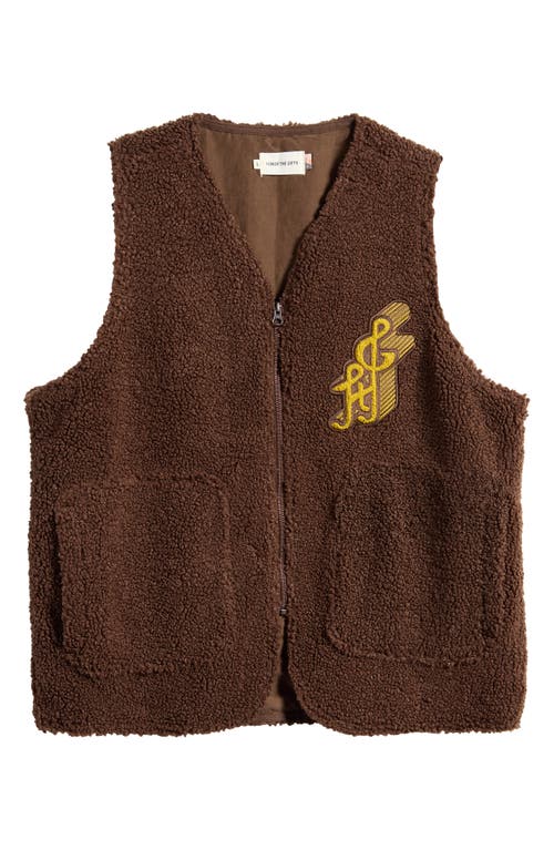 Shop Honor The Gift Teddy Notes Embroidered High Pile Fleece Vest In Brown