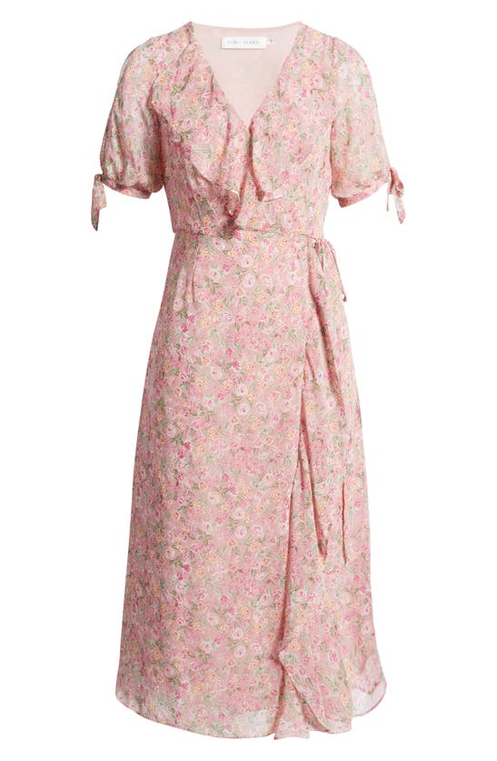 Floret Studios Ruffle Side Tie Wrap Midi Dress In Mauve-pink