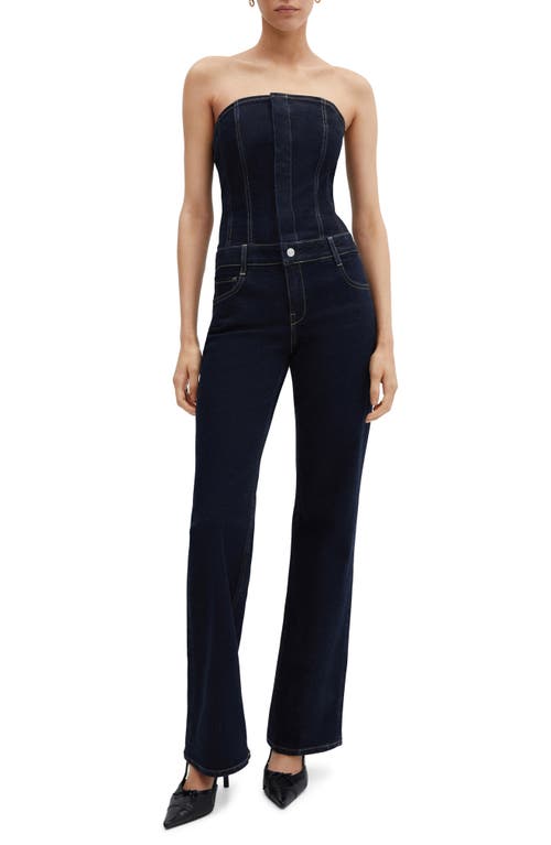 MANGO Strapless Denim Jumpsuit in Open Blue at Nordstrom, Size Small
